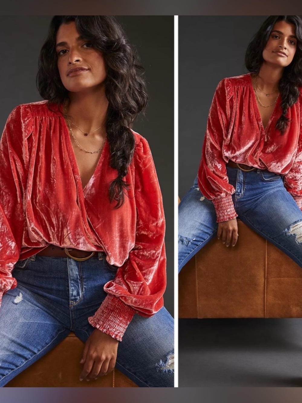 Anthropologie Crushed Velvet Draped Blouse - Size S